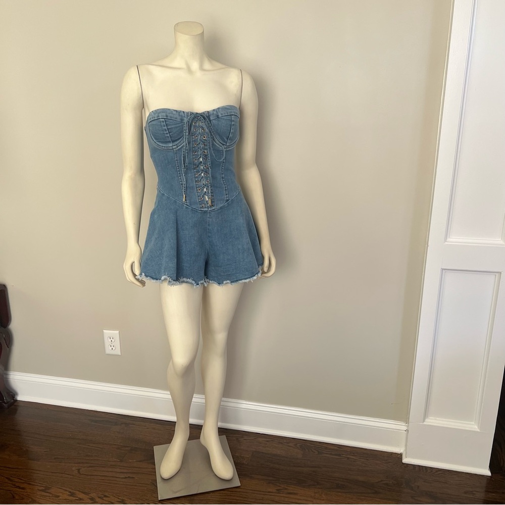 Fashion Nova Blue Denim Corset jumper SZ. Large - Picture 4 of 12